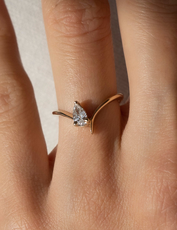 Solitaire Asymmetrical Band-Pear Lab Grown Diamond Engagement Ring - Solitaire-Oval Lab Grown Diamond Engagement Ring