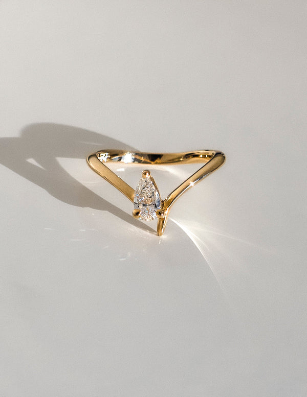 Solitaire Asymmetrical Band-Pear Lab Grown Diamond Engagement Ring - Solitaire-Oval Lab Grown Diamond Engagement Ring