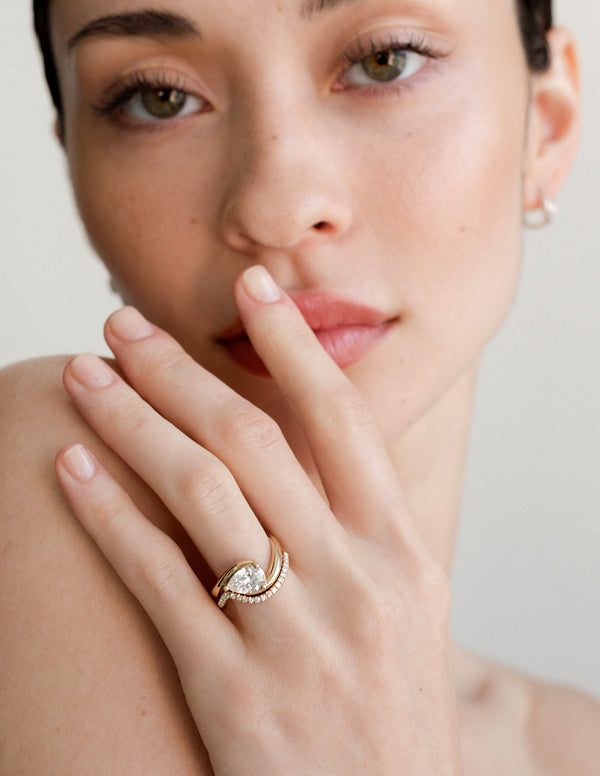 Solitaire Rapture & Pave Band- 1 CT Pear Lab Grown Diamond Bridal Set - Solitaire Rapture & Pave Band- Oval Lab Grown Diamond Bridal Set