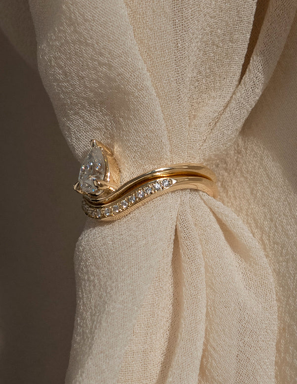 Solitaire Curve & Pave Band-1 CT Pear Lab Grown Diamond Bridal Set - Solitaire Rapture & Pave Band- Oval Lab Grown Diamond Bridal Set