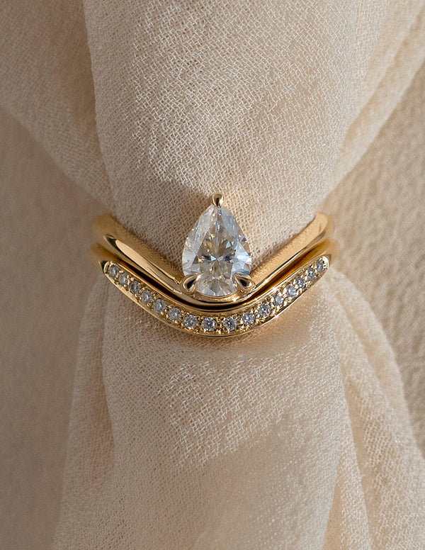 Solitaire Curve & Pave Band-1 CT Pear Lab Grown Diamond Bridal Set - Solitaire Rapture & Pave Band- Oval Lab Grown Diamond Bridal Set