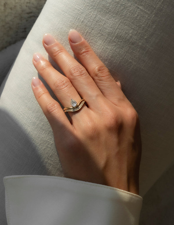 Solitaire Curve & Pave Band-1 CT Pear Lab Grown Diamond Bridal Set - Solitaire Rapture & Pave Band- Oval Lab Grown Diamond Bridal Set