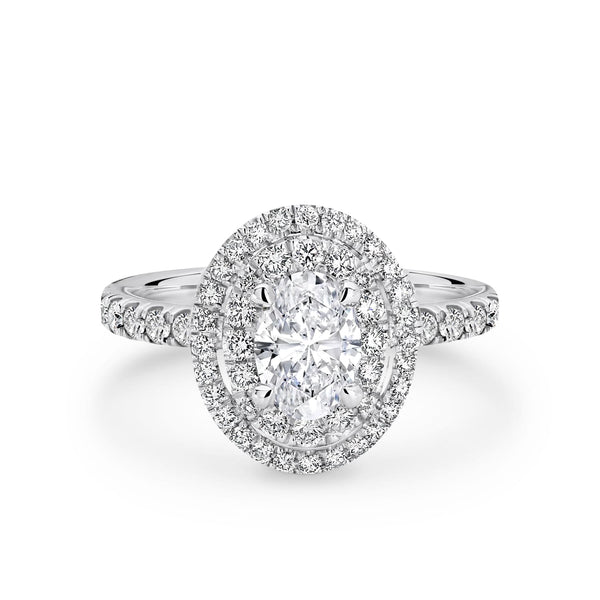 Double Halo & Pave-Oval Lab Grown Diamond Engagement Ring - Solitaire-Oval Lab Grown Diamond Engagement Ring