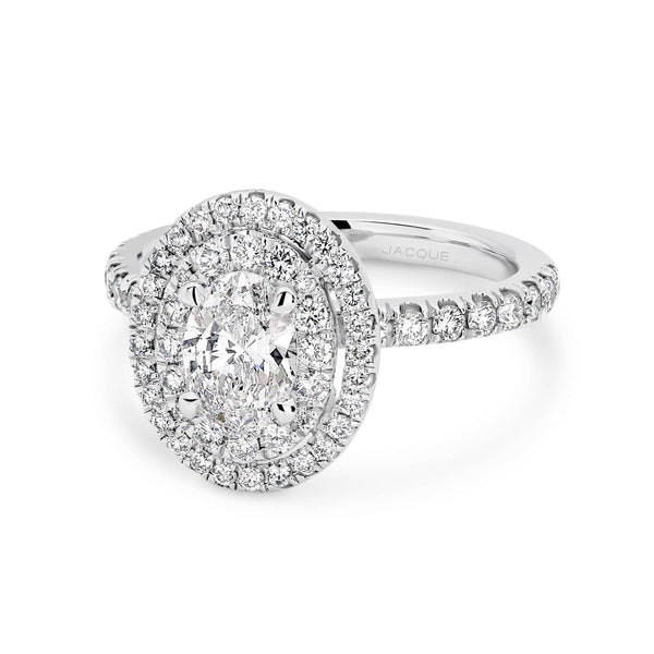 Double Halo & Pave-Oval Lab Grown Diamond Engagement Ring - Solitaire-Oval Lab Grown Diamond Engagement Ring