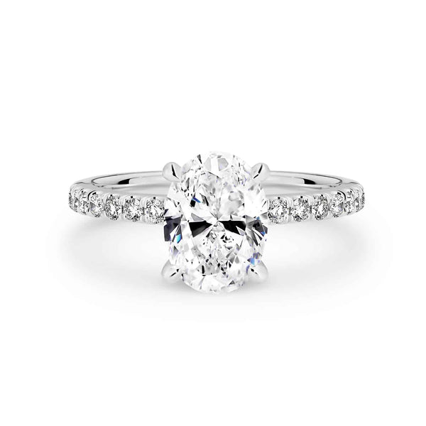 Pave-Oval Lab Grown Diamond Engagement Ring - Solitaire-Oval Lab Grown Diamond Engagement Ring