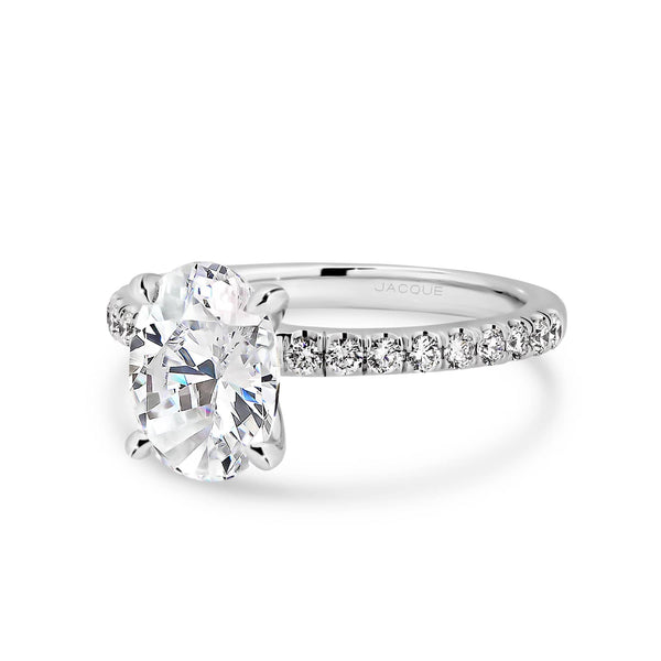 Pave-Oval Lab Grown Diamond Engagement Ring - Solitaire-Oval Lab Grown Diamond Engagement Ring