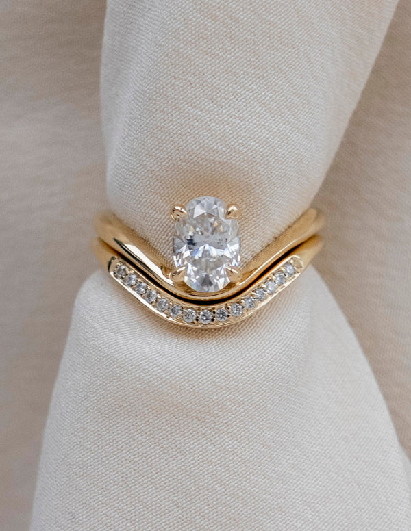 Solitaire Curve & Pave Band- 1 CT Oval Lab Grown Diamond Bridal Set - Solitaire Rapture & Pave Band- Oval Lab Grown Diamond Bridal Set