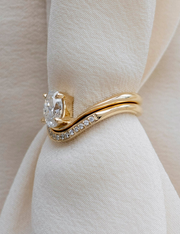 Solitaire Curve & Pave Band- 1 CT Oval Lab Grown Diamond Bridal Set - Solitaire Rapture & Pave Band- Oval Lab Grown Diamond Bridal Set