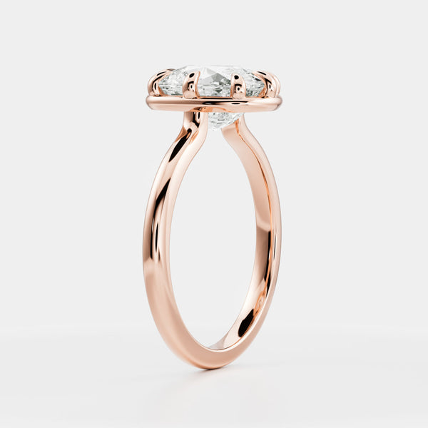 Solitaire Unique Bezel Low Profile-Elongated Cushion Lab Grown Diamond Engagement Ring - Solitaire-Oval Lab Grown Diamond Engagement Ring