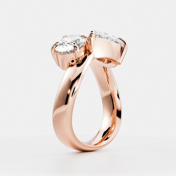 East West Toi Et Moi Curved Band- 1.33 CT Pear & 1.3 CT Oval Moissanite Engagement Ring - East West Toi Et Moi Curved Band- 1.33 CT Pear & 1.3 CT Oval Moissanite Engagement Ring