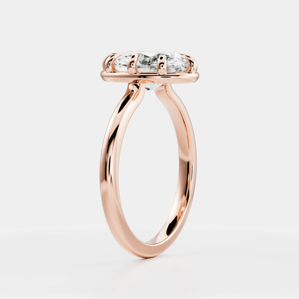 Solitaire Unique Bezel Low Profile-Oval Lab Grown Diamond Engagement Ring - Solitaire-Oval Lab Grown Diamond Engagement Ring
