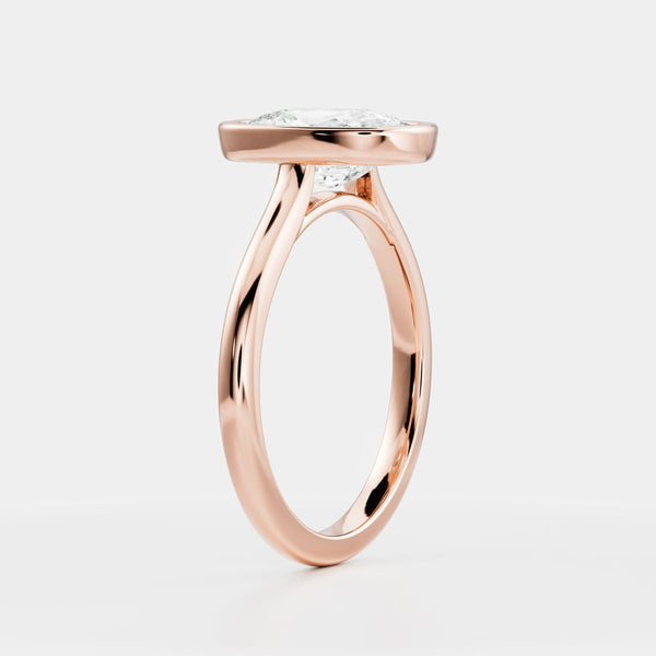 Solitaire Bezel Cathedral-Elongated Cushion Lab Grown Diamond Engagement Ring - Solitaire-Oval Lab Grown Diamond Engagement Ring