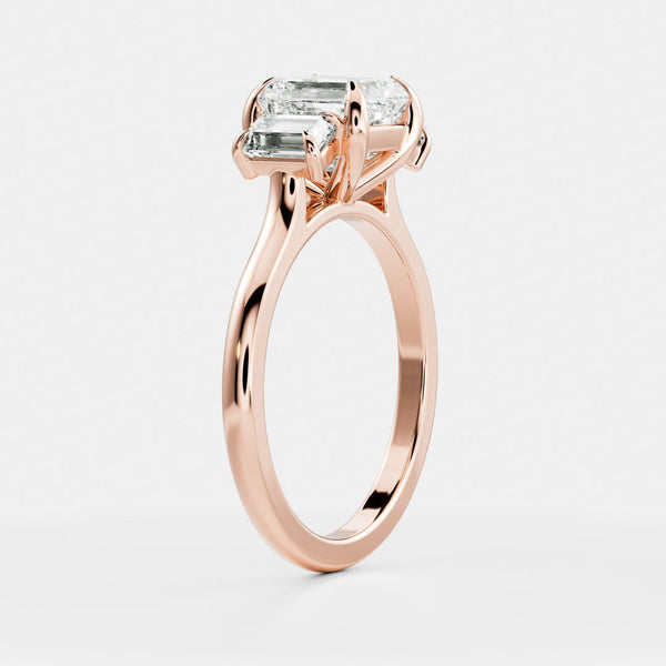 Three Stone Cathedral- 1.15 CT Asscher Moissanite Engagement Ring - Solitaire- 1.0 CT Oval Moissanite Engagement Ring