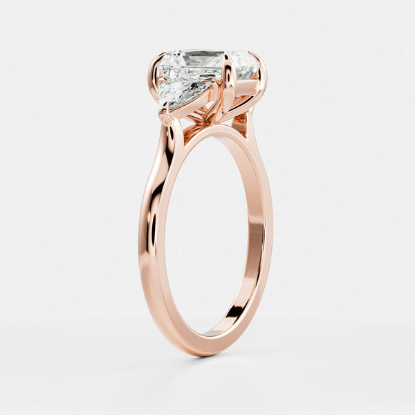 Three Stone Cathedral- 1.65 CT Radiant Moissanite Engagement Ring - Solitaire- 1.0 CT Oval Moissanite Engagement Ring