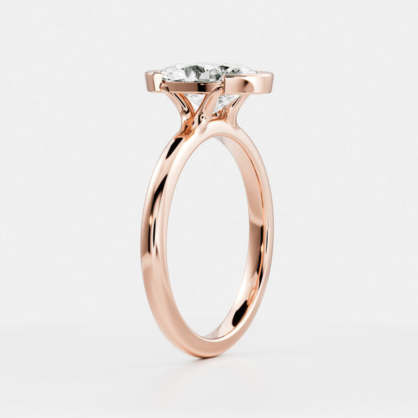 Solitaire Half Bezel-Oval Lab Grown Diamond Engagement Ring - Solitaire-Oval Lab Grown Diamond Engagement Ring