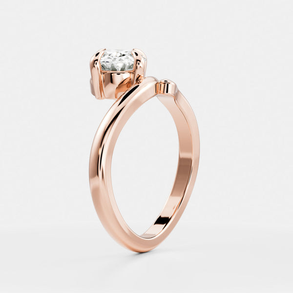 Solitaire Curved Shank-Oval Lab Grown Diamond Engagement Ring - Solitaire-Oval Lab Grown Diamond Engagement Ring