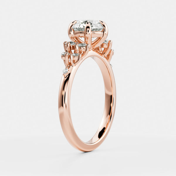 Cluster-Round Lab Grown Diamond Engagement Ring - Solitaire-Oval Lab Grown Diamond Engagement Ring