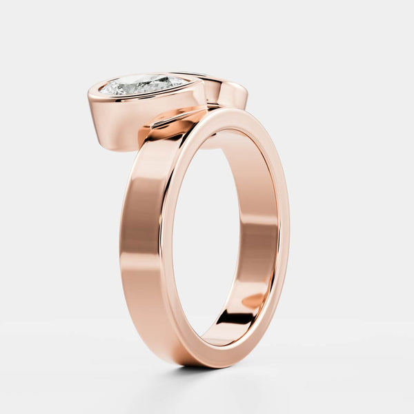 Toi Et Moi Bezel Cigar Band- 1.33 CT Pear & 1.5 CT Oval Moissanite Engagement Ring - Toi Et Moi Bezel Cigar Band- 1.33 CT Pear & 1.5 CT Oval Moissanite Engagement Ring