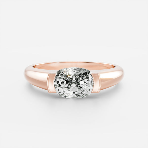 East West Solitaire Half Bezel with Signet Band-Elongated Cushion Lab Grown Diamond Engagement Ring - Solitaire-Oval Lab Grown Diamond Engagement Ring
