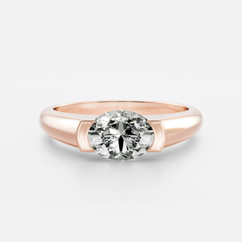 East West Solitaire Half Bezel- 2.1 CT Oval Moissanite Engagement Ring