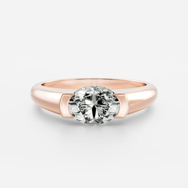 East West Solitaire Half Bezel- 2.1 CT Oval Moissanite Engagement Ring - East West Solitaire Half Bezel- 2.1 CT Oval Moissanite Engagement Ring