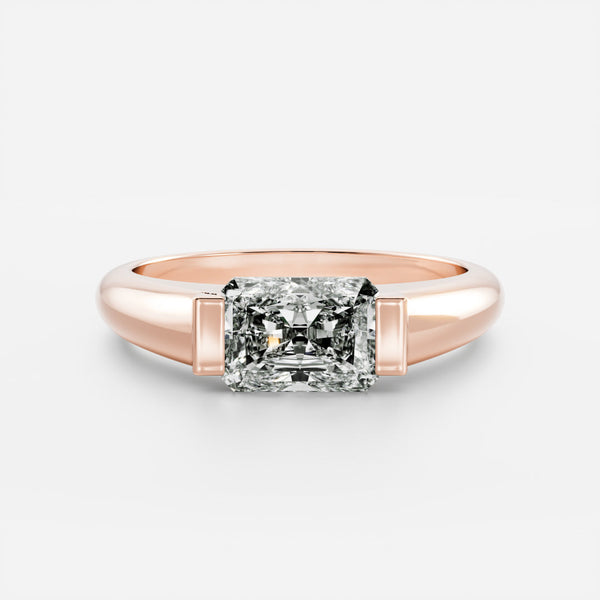 East West Solitaire Half Bezel- 2.4 CT Radiant Moissanite Engagement Ring - East West Solitaire Half Bezel- 2.4 CT Radiant Moissanite Engagement Ring