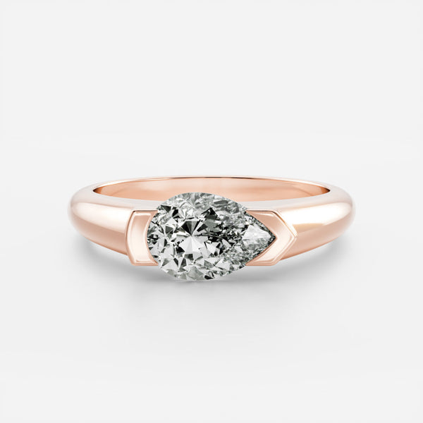East West Solitaire Half Bezel- 1.9 CT Pear Moissanite Engagement Ring - East West Solitaire Half Bezel- 1.9 CT Pear Moissanite Engagement Ring