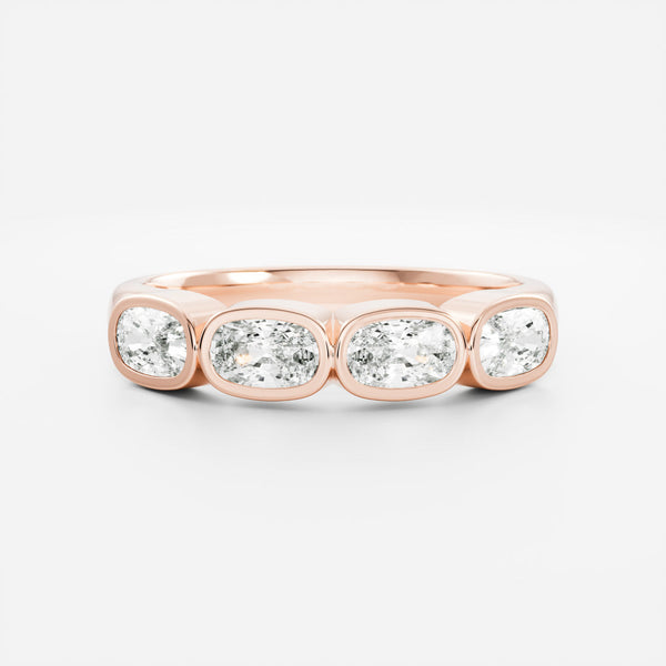 Bezel Half Eternity- 2.50 CT Cushion Lab Grown Diamond Wedding Band - Eternity- 0.50 CT Round Lab Grown Diamond Wedding Band