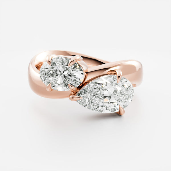 East West Toi Et Moi Curved Band- 1.33 CT Pear & 1.3 CT Oval Moissanite Engagement Ring - East West Toi Et Moi Curved Band- 1.33 CT Pear & 1.3 CT Oval Moissanite Engagement Ring