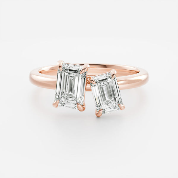 Toi Et Moi-Emerald & Emerald Lab Grown Diamond Engagement Ring - Solitaire-Oval Lab Grown Diamond Engagement Ring
