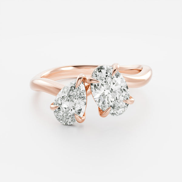 Toi Et Moi Curved-Oval & Pear Lab Grown Diamond Engagement Ring - Solitaire-Oval Lab Grown Diamond Engagement Ring