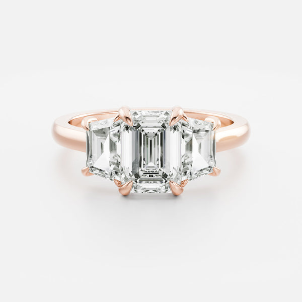 Three Stone Cathedral- 2.2 CT Emerald Moissanite Engagement Ring - Solitaire- 1.0 CT Oval Moissanite Engagement Ring