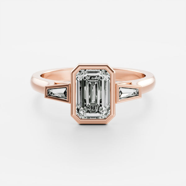 Three Stone & Bezel Cathedral-Emerald Lab Grown Diamond Engagement Ring - Solitaire-Oval Lab Grown Diamond Engagement Ring