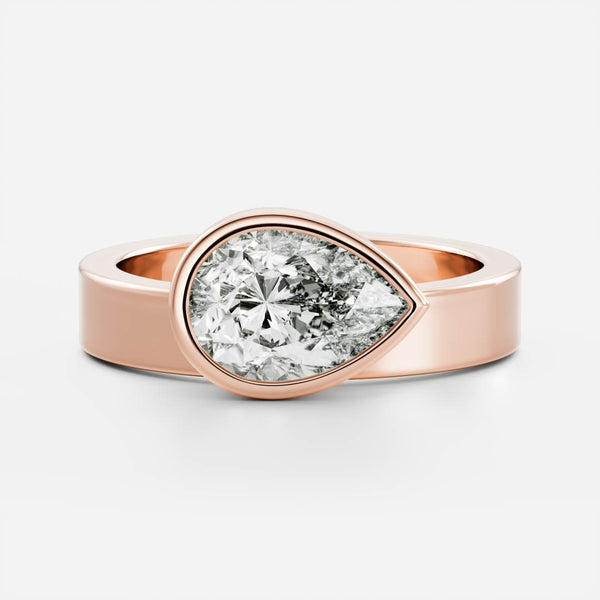East West Solitaire Bezel Cigar Band- 1.9 CT Pear Moissanite Engagement Ring - East West Solitaire Bezel Cigar Band- 1.9 CT Pear Moissanite Engagement Ring