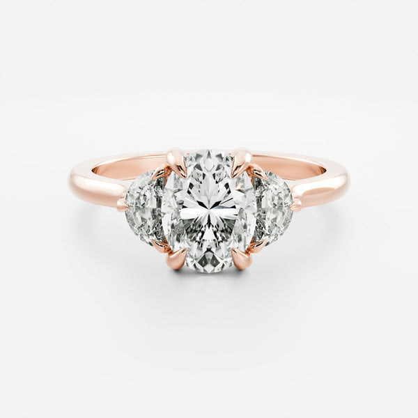 Three Stone & Cathedral-Oval Lab Grown Diamond Engagement Ring - Solitaire-Oval Lab Grown Diamond Engagement Ring