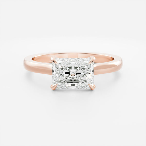 East West Solitaire Cathedral- 2.4 CT Radiant Moissanite Engagement Ring - Solitaire- 1.0 CT Oval Moissanite Engagement Ring