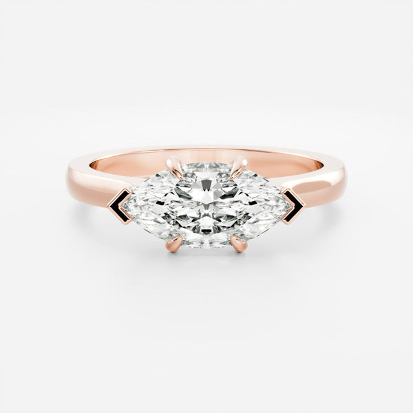 East West Solitaire Cathedral- 1.5 CT Marquise Moissanite Engagement Ring - Solitaire- 1.0 CT Oval Moissanite Engagement Ring