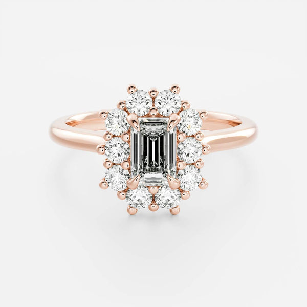 Halo & Cathedral-Emerald Lab Grown Diamond Engagement Ring - Solitaire-Oval Lab Grown Diamond Engagement Ring