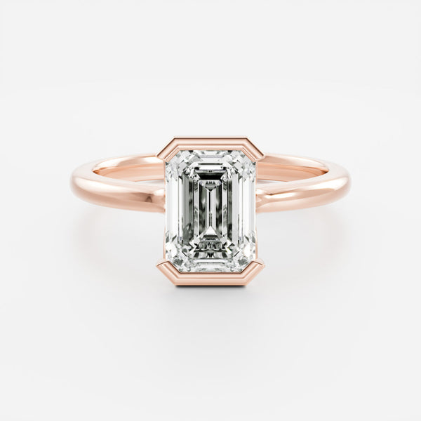 Solitaire Cathedral Half Bezel- 3.1 CT Emerald Moissanite Engagement Ring - Solitaire- 1.0 CT Oval Moissanite Engagement Ring