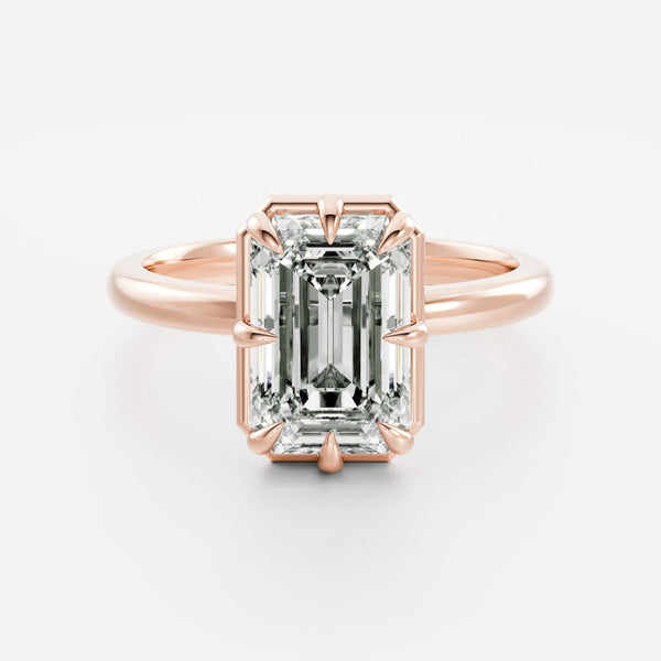 Solitaire Unique Bezel-Emerald Lab Grown Diamond Engagement Ring - Solitaire-Oval Lab Grown Diamond Engagement Ring