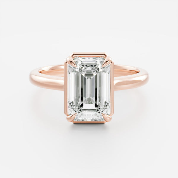 Solitaire Cathedral Unique Bezel-Emerald Lab Grown Diamond Engagement Ring - Solitaire-Oval Lab Grown Diamond Engagement Ring