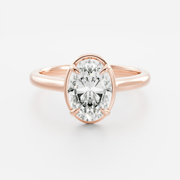 Solitaire Unique Bezel Cathedral-Oval Lab Grown Diamond Engagement Ring - Solitaire-Oval Lab Grown Diamond Engagement Ring