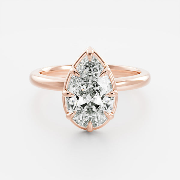 Solitaire Unique Bezel- 2.1 CT Pear Moissanite Engagement Ring - Solitaire- 1.0 CT Oval Moissanite Engagement Ring