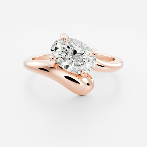 Solitaire Curved Shank-Oval Lab Grown Diamond Engagement Ring - Solitaire-Oval Lab Grown Diamond Engagement Ring