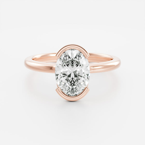 Solitaire Half Bezel-Oval Lab Grown Diamond Engagement Ring - Solitaire-Oval Lab Grown Diamond Engagement Ring