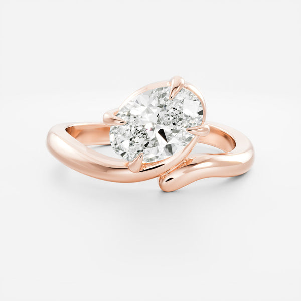 Solitaire Curved Shank-Oval Lab Grown Diamond Engagement Ring - Solitaire-Oval Lab Grown Diamond Engagement Ring