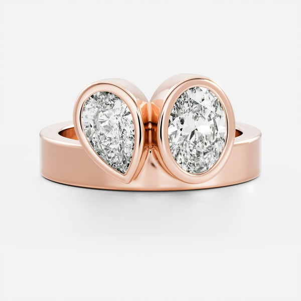 Toi Et Moi Bezel Cigar Band- 1.33 CT Pear & 1.5 CT Oval Moissanite Engagement Ring - Toi Et Moi Bezel Cigar Band- 1.33 CT Pear & 1.5 CT Oval Moissanite Engagement Ring