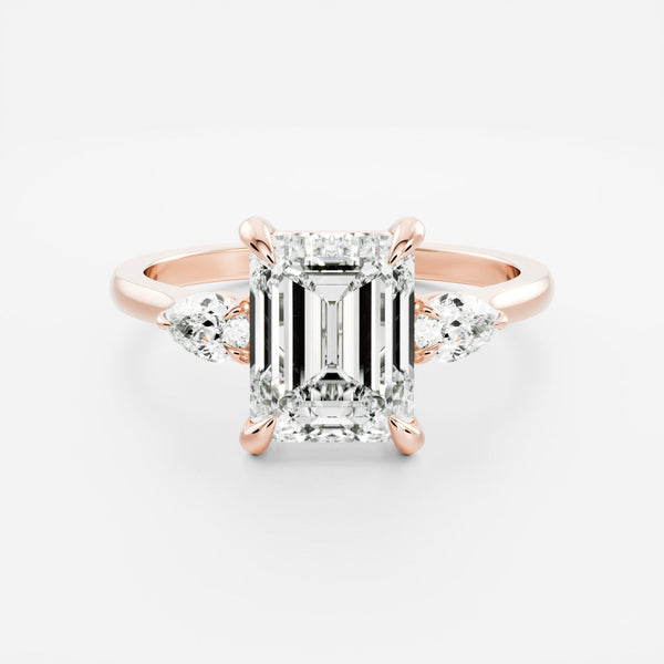 Three Stone Cathedral-Emerald Lab Grown Diamond Engagement Ring - Solitaire-Oval Lab Grown Diamond Engagement Ring