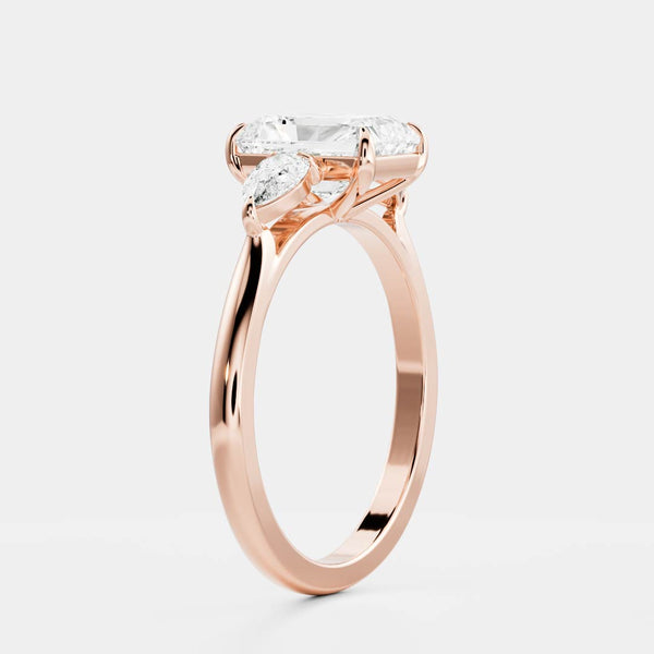 Three Stone Cathedral- 2.2 CT Radiant Moissanite Engagement Ring - Solitaire- 1.0 CT Oval Moissanite Engagement Ring