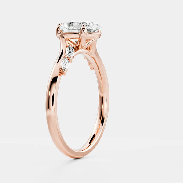 Cluster & Cathedral-Oval Lab Grown Diamond Engagement Ring - Solitaire-Oval Lab Grown Diamond Engagement Ring
